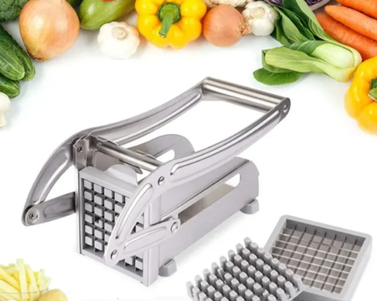 French Fry Stainless Steel Potato chipper machine, with 2 Blades Machine Maker Slicer, Easy Home Made French Fries Machine Chips Cutter, Salad Vegetable & Potato Chipper by Levelex