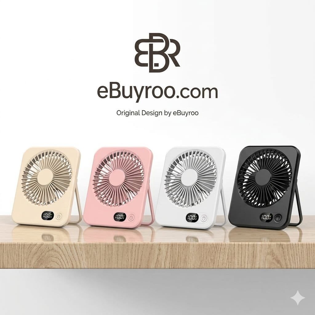 Portable Rechargeable Table Fan with Digital Display – Mini USB Desk Fan